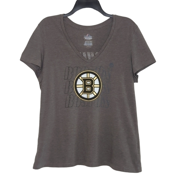 Majestic Boston Bruins Women's Short Sleeve V-Neck Gray T-Shirt Size XXL - Picture 1 of 6